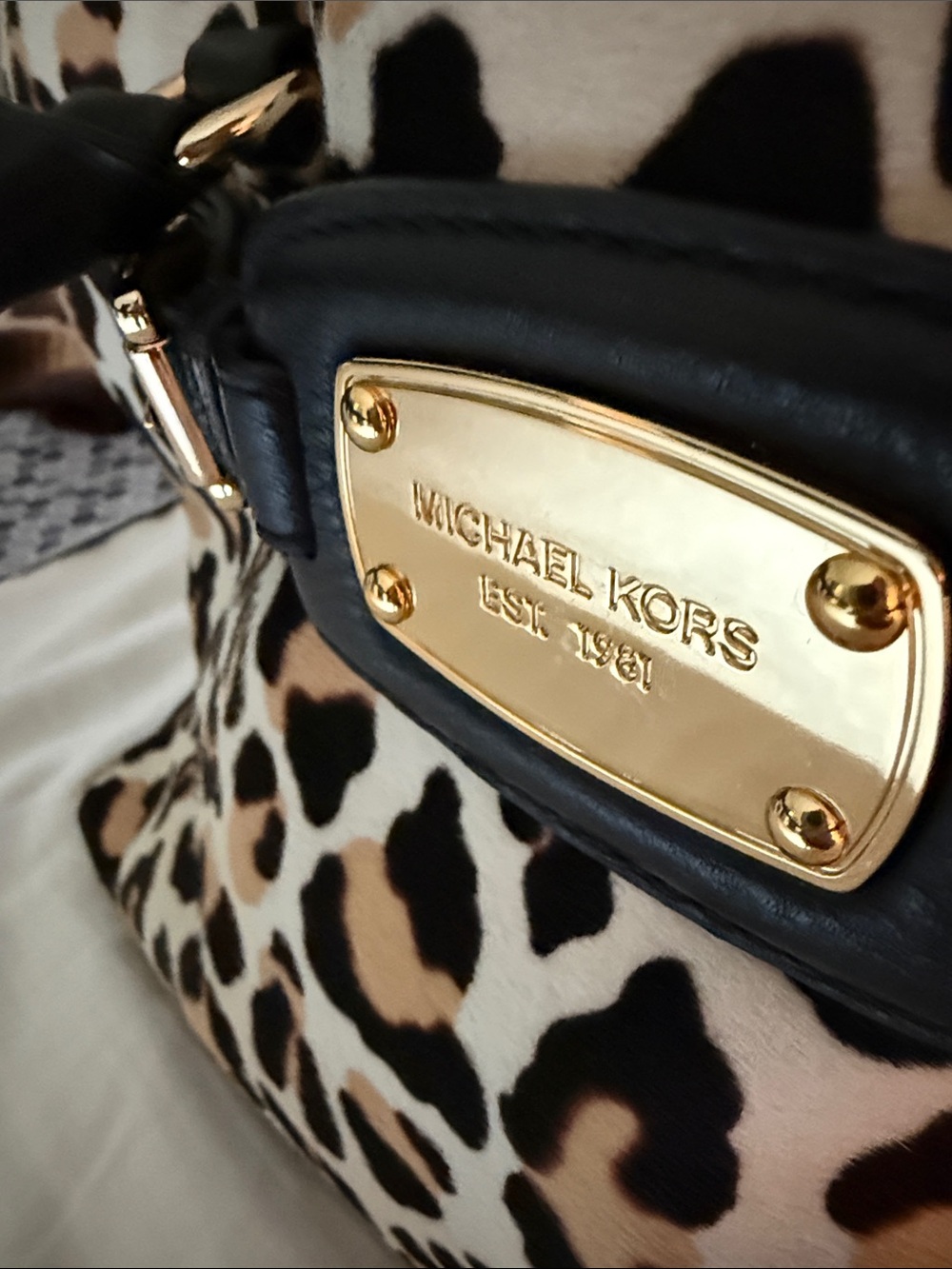 Michael Kors Leopard Print Tote with Matching Wallet - Black, Tan, Cream - Picture 8 of 9
